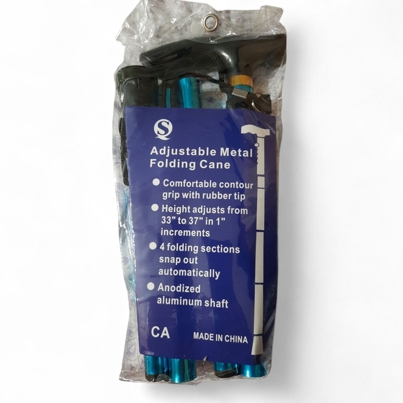 New In Package Foldable Blue Walking Cane - Picture 3 of 4